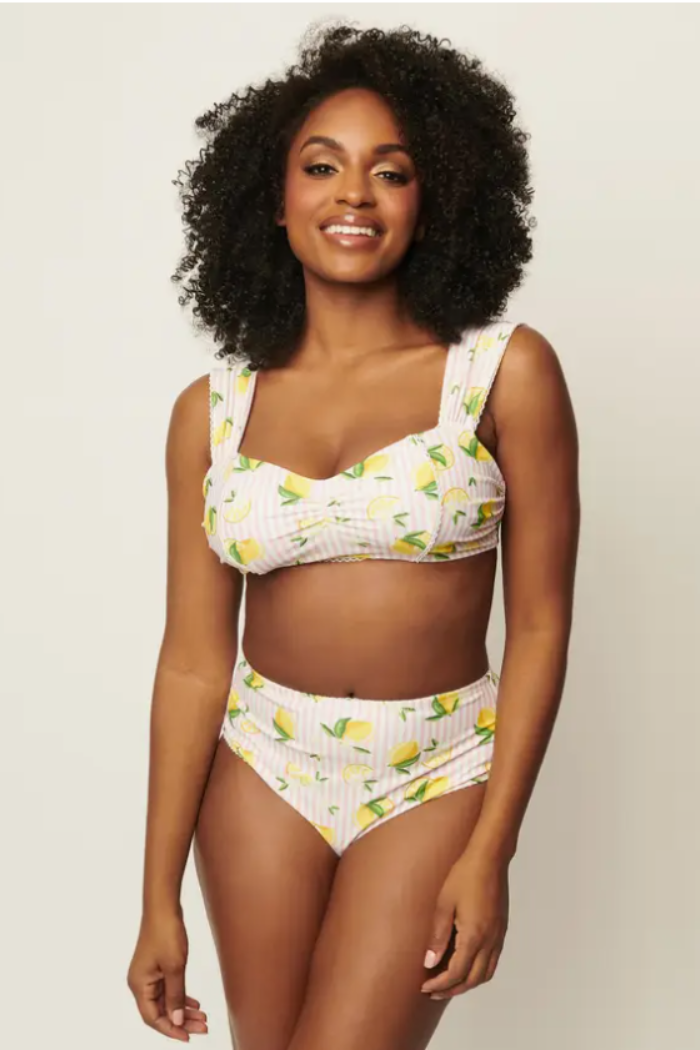 Light Pink Stripe & Lemons Daphne Swim Bottom.