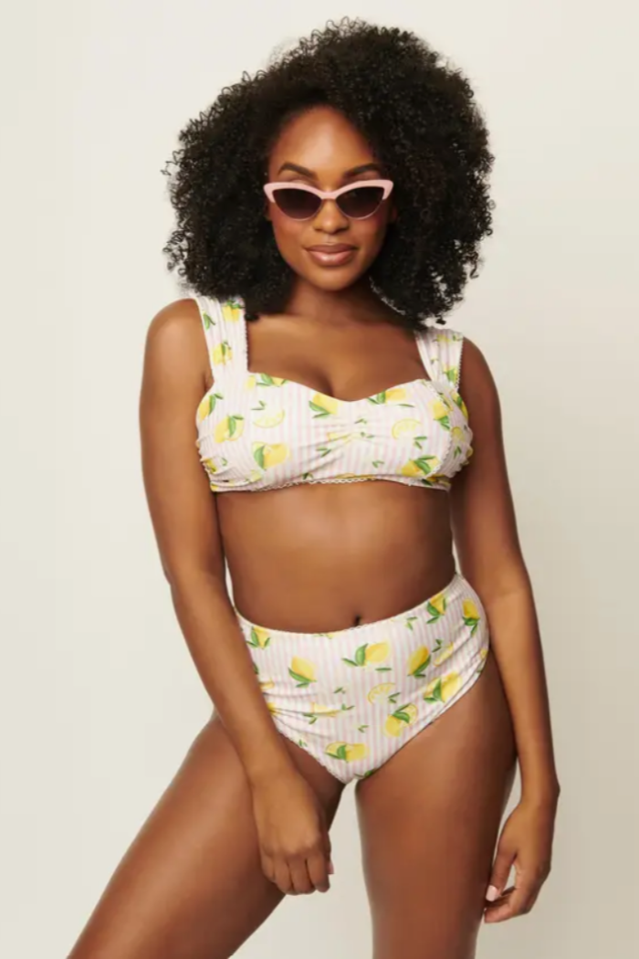 Light Pink Stripe & Lemons Daphne Swim Bottom.