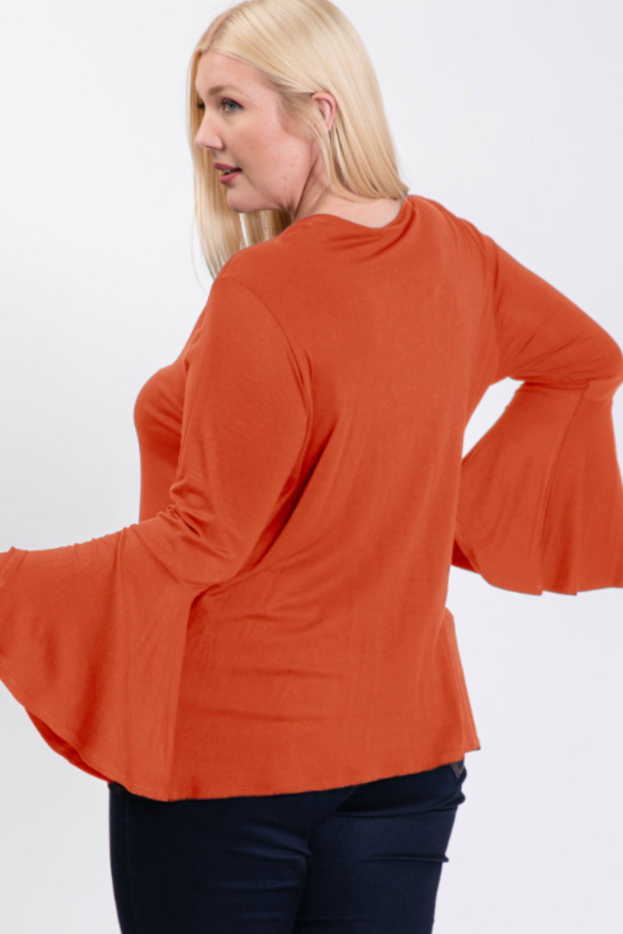 RNK Ruffle Keyhole Detail Bell Sleeve Top