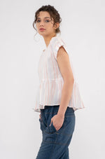 Back Button Striped Top