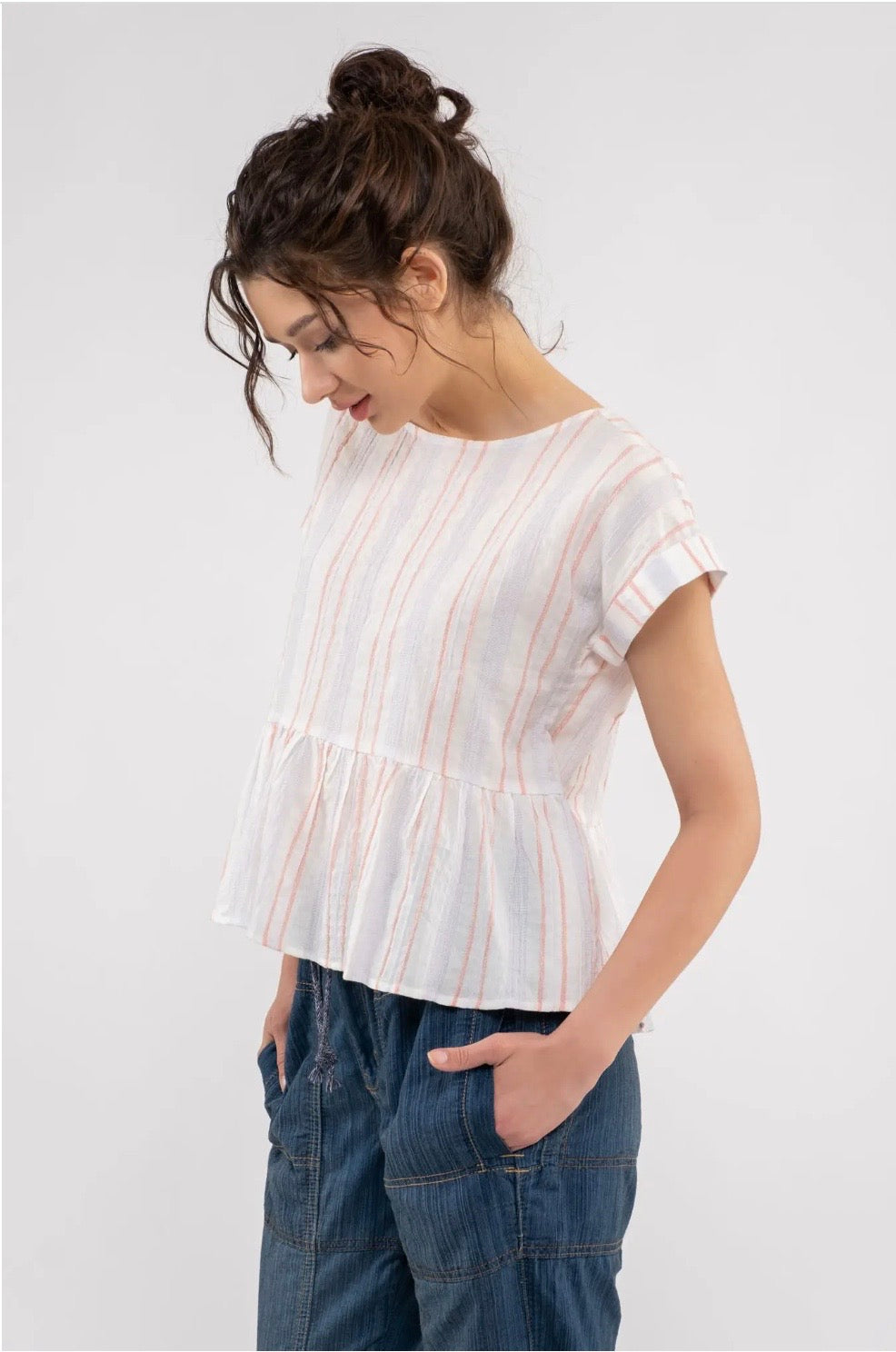 Back Button Striped Top