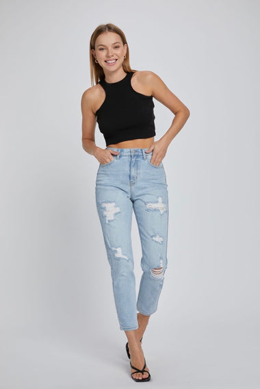 High Rise Mom Jean with Ankle Length.
