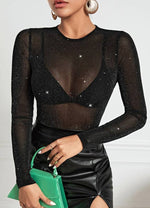 Glitter Sheer Mesh Top without Bra