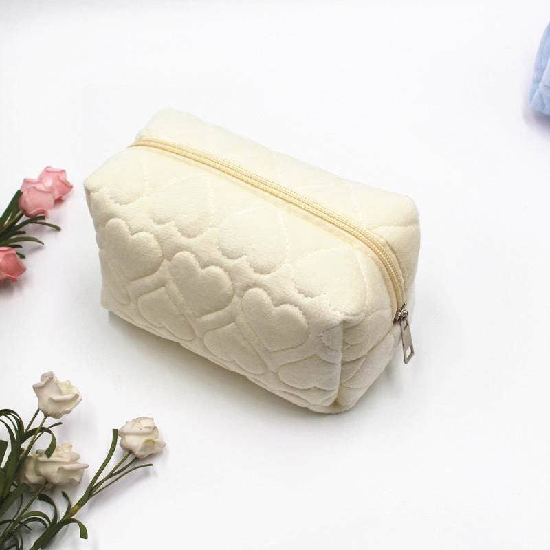 Quilted Hearts Cosmetic Bag: Cream