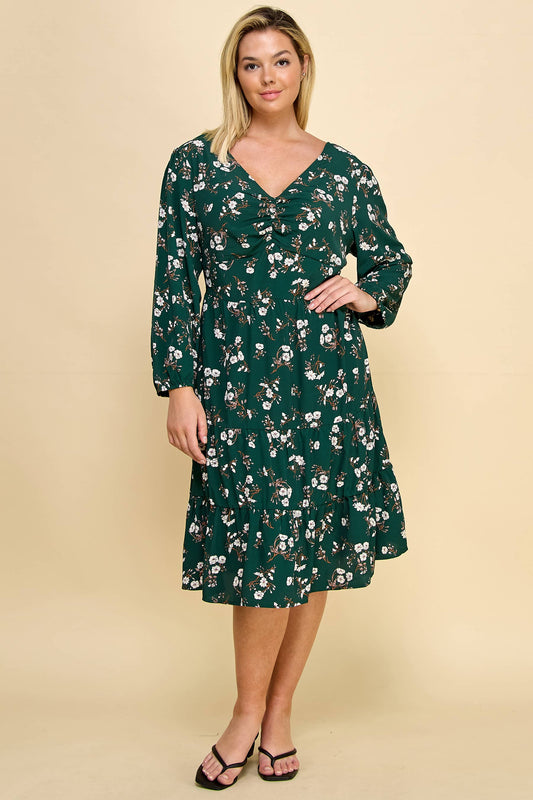 Plus Size Ruffled Floral Midi Dress.