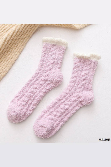 Two Tone Solid Color Plush Socks