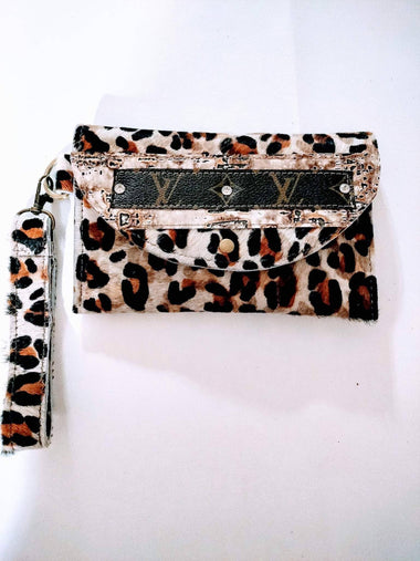 Wild One Leopard & Bronze - LV Up-Cycled Wristlet.