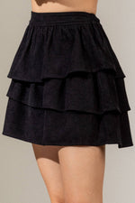 Ruffled Corduroy Solid Mini Skirt