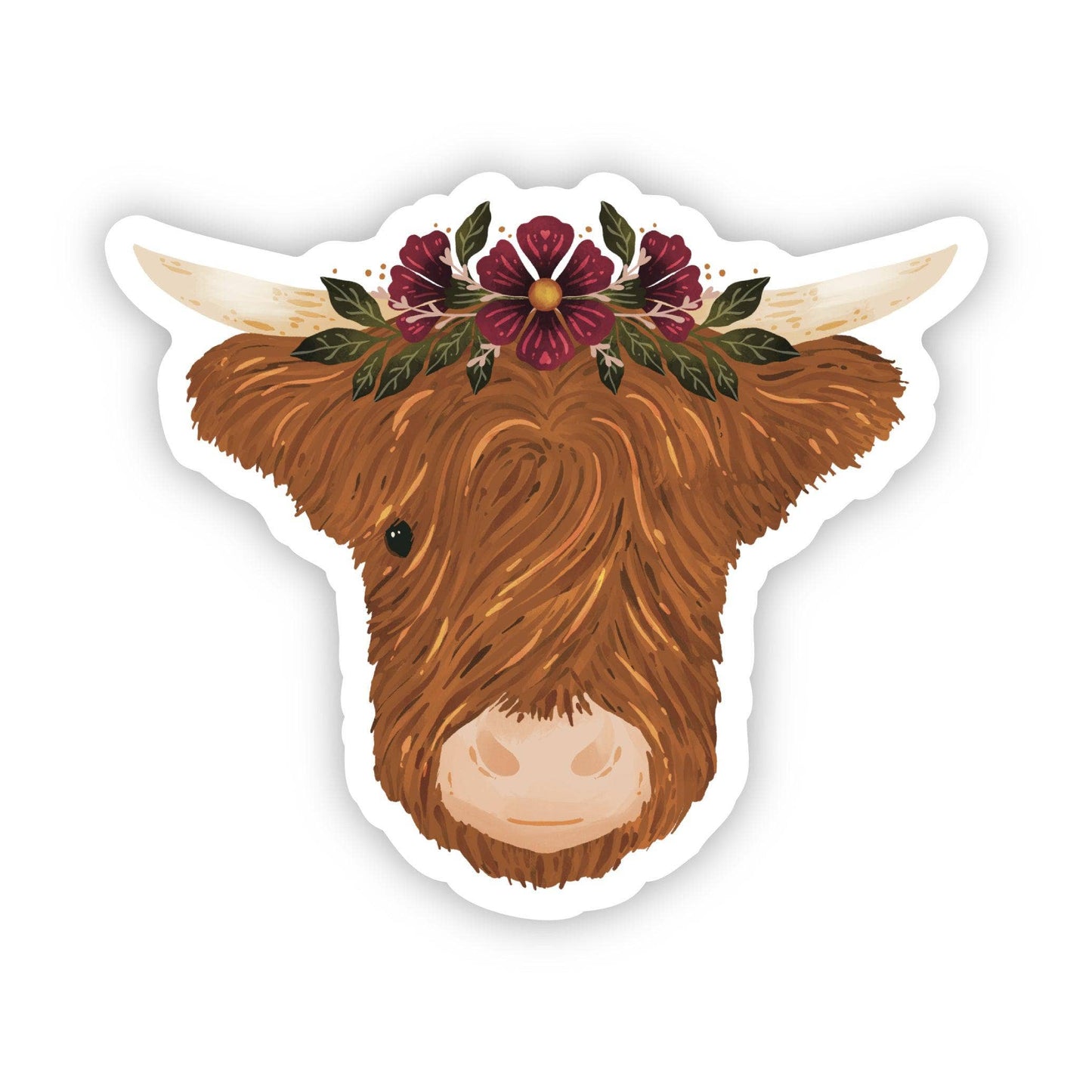 Highland Cow & Flower Crown Sticker.