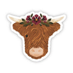 Highland Cow & Flower Crown Sticker.
