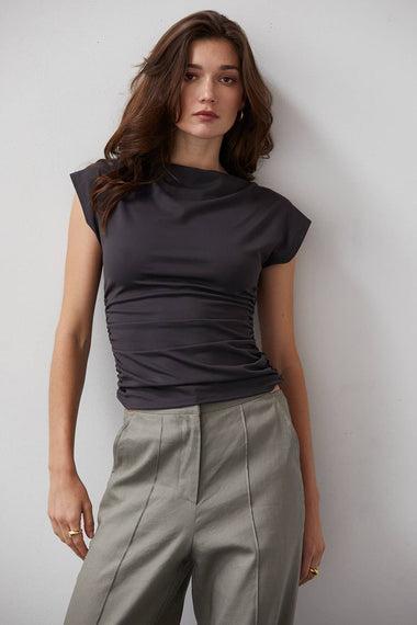 Angela Ruched Wide-neck Knit Top